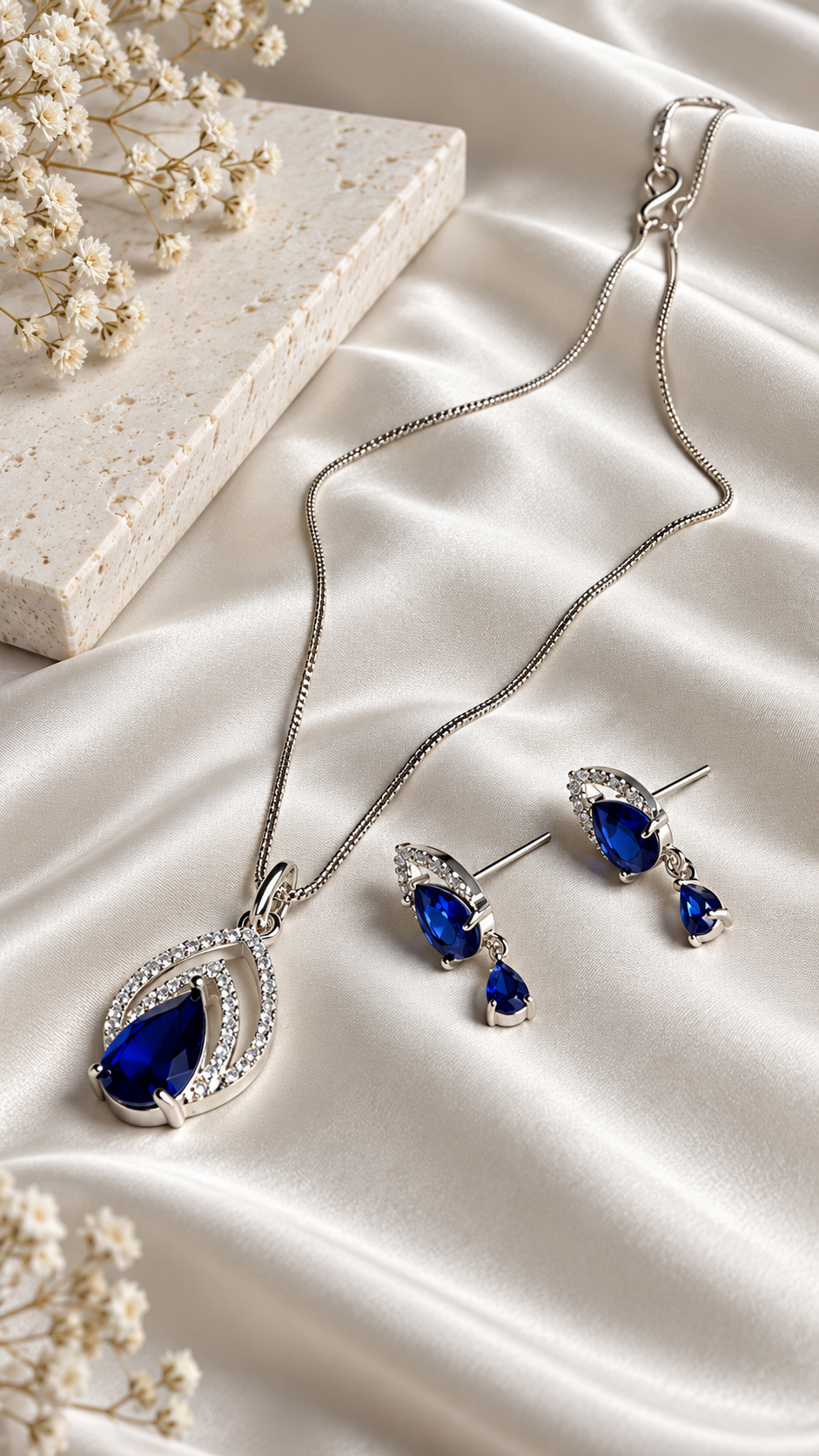 Sapphire Teardrop Pendant Set