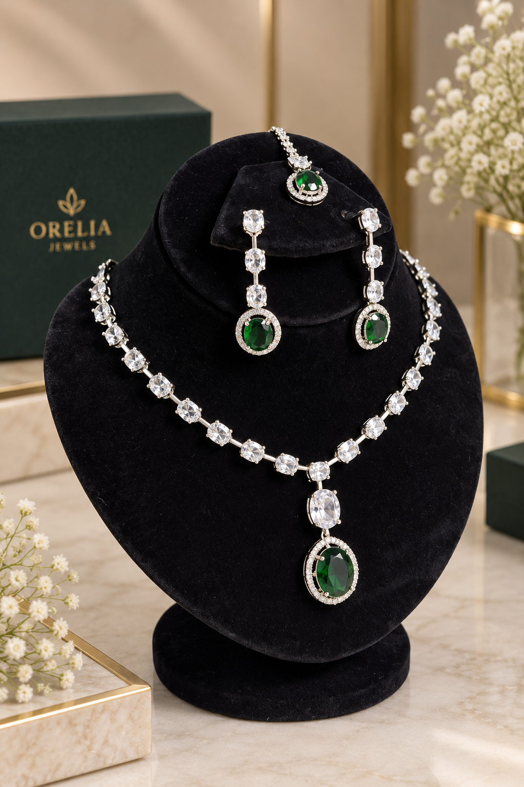 Emerald Drop Necklace Set