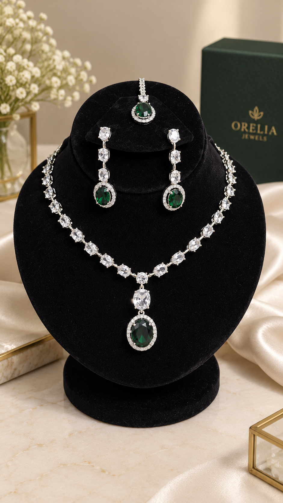 Emerald Drop Necklace Set