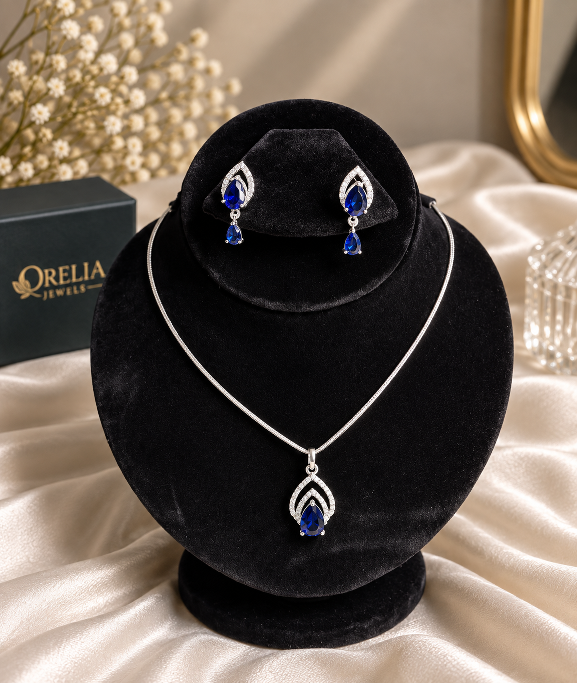Sapphire Teardrop Pendant Set