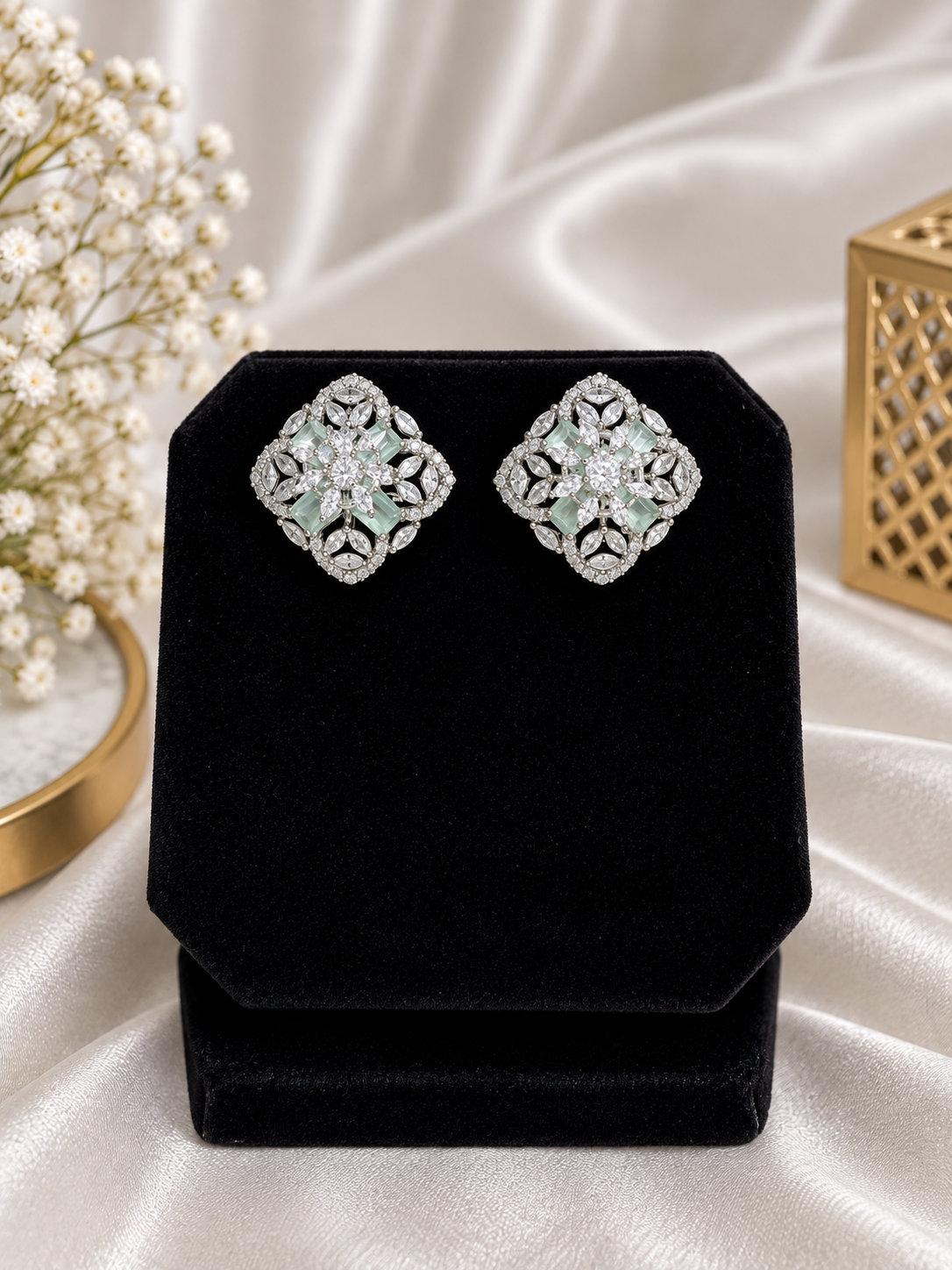 Mint Floral Statement Studs