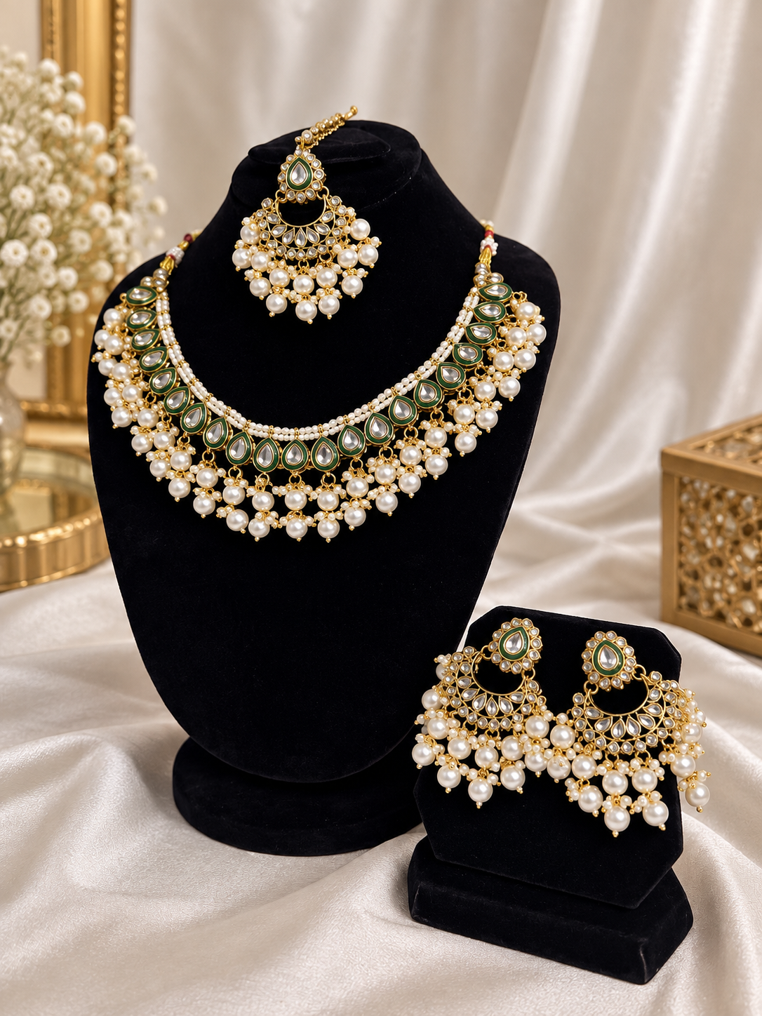 Emerald Meenakari Pearl Set