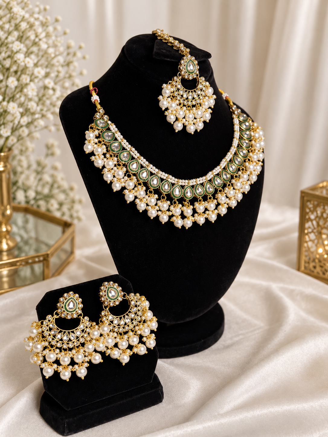 Emerald Meenakari Pearl Set